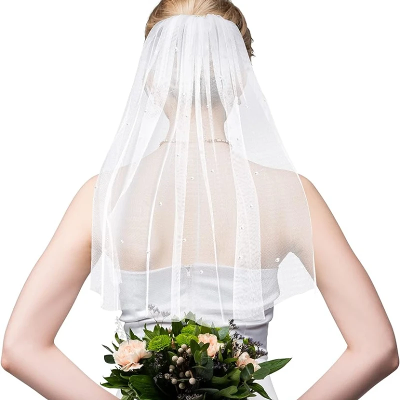 

Bridal Veil with Comb and Pearl Wedding Veils for Brides White Short Veil for Bachelorette Party Bridal Shower Gifts Women