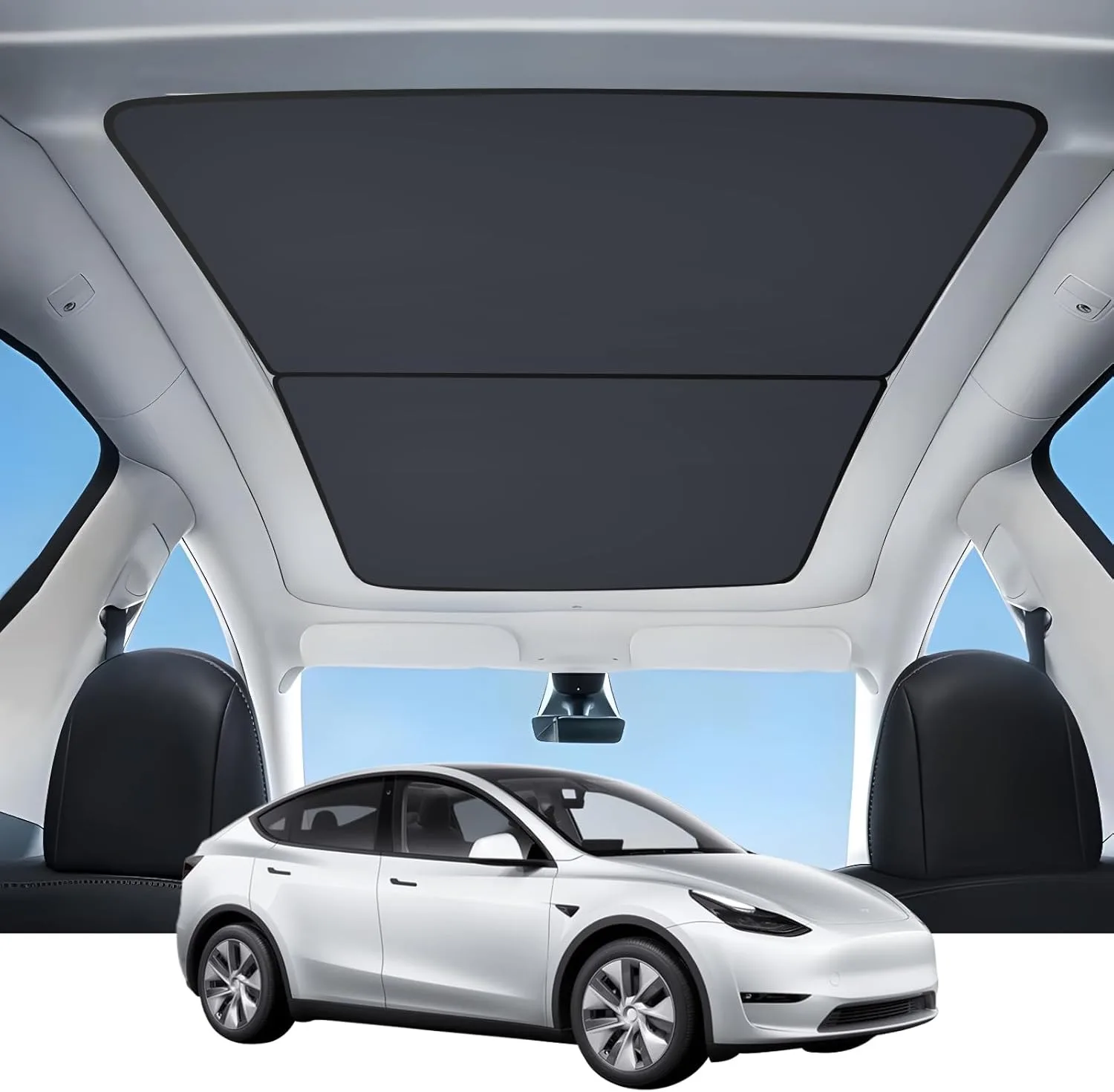Lcars Is Suitable for Tesla Ice Crystal Sunshade, New Extended Version Model Yl Sunroof + Rear Glass Sunshade, Detachable Sunshade Umbrella, Sunroof Sunshade, Car Roof Sun Protection Umbrella, Light-Blocking (Only Suitable for Extended Version)