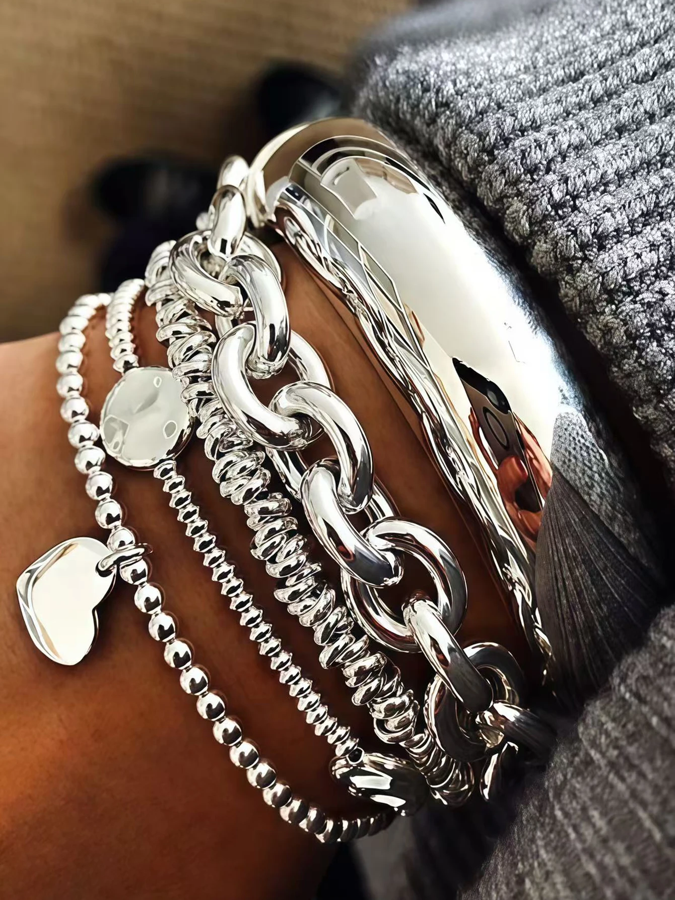 Retro Chunky Chain Heart Charm Women Fashion Jewelry
