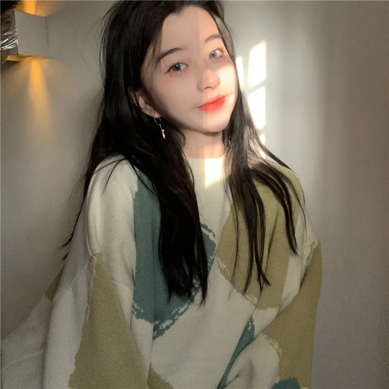 

Casual Sweater Women Round Neck Full Sleeve Loose Pullovers Women Spring Autumn Korean Fashion Thicken Warm Knitwear Female