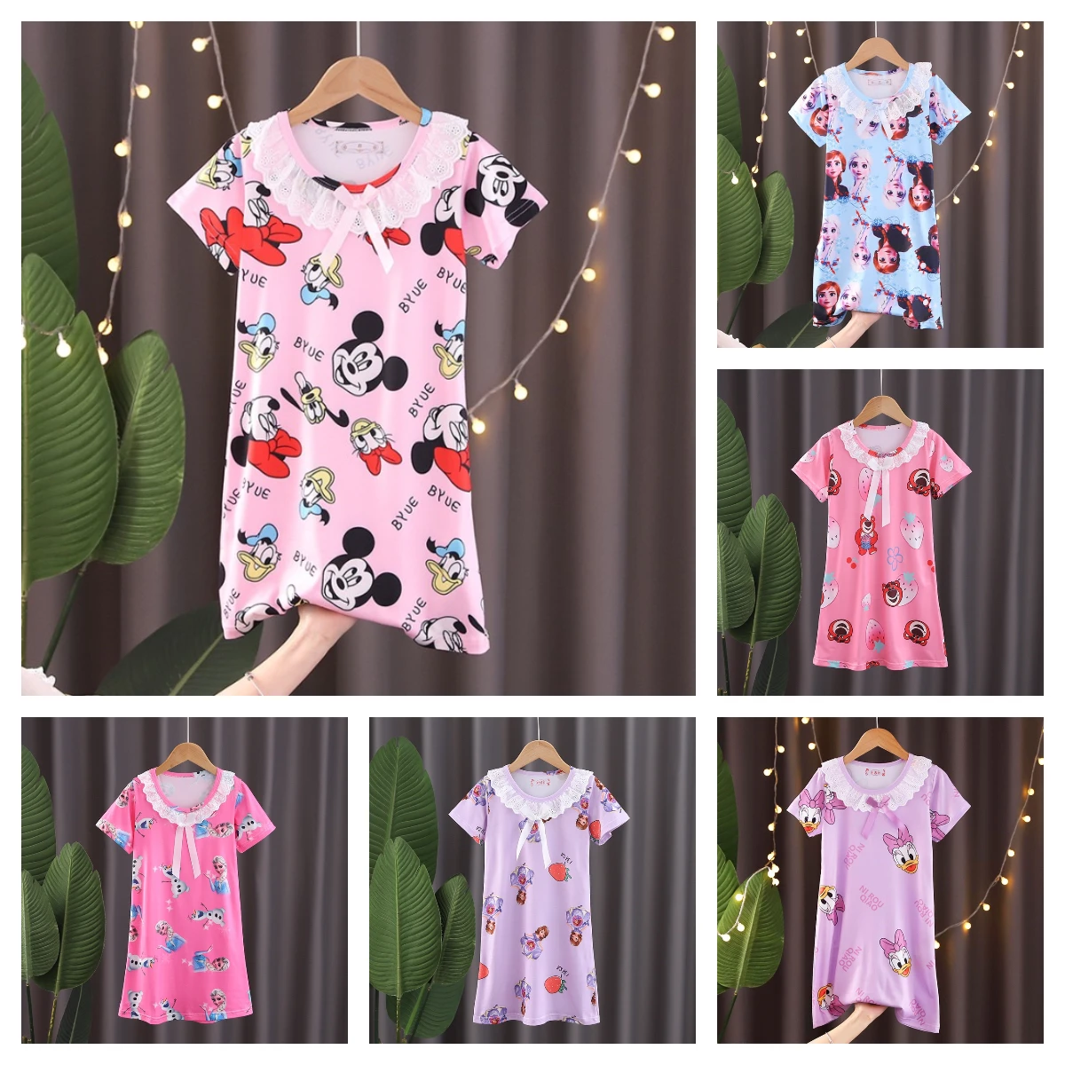Kids Nightgowns Girls Nightgowns Girls Dress Children's Nightdress Minnie Dress Girls Clothes Elsa Cartoon Pajamas Girl Nightgown ShortSleeve Kids nighty Dress