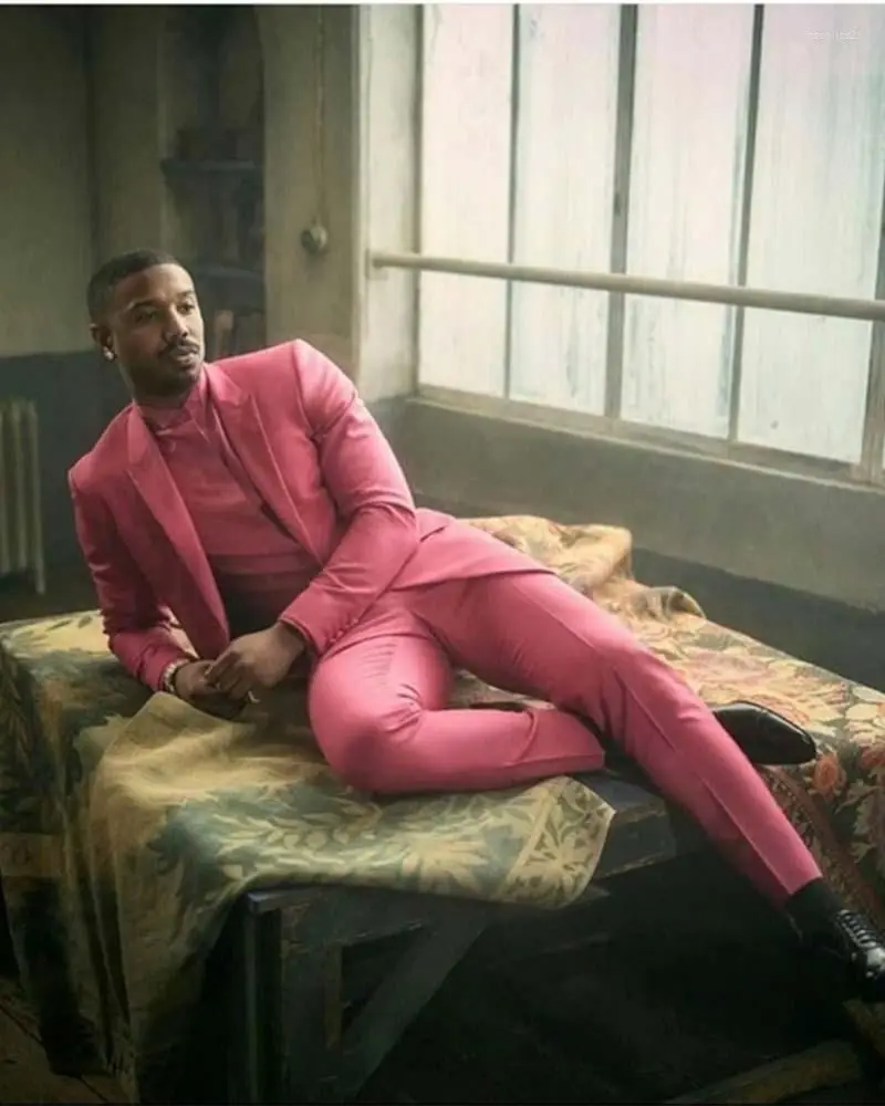 Men's Suits 2pcs Pink Jacket Pants For Wedding Collar Made Men Sets Tailored Dinner Party Wear