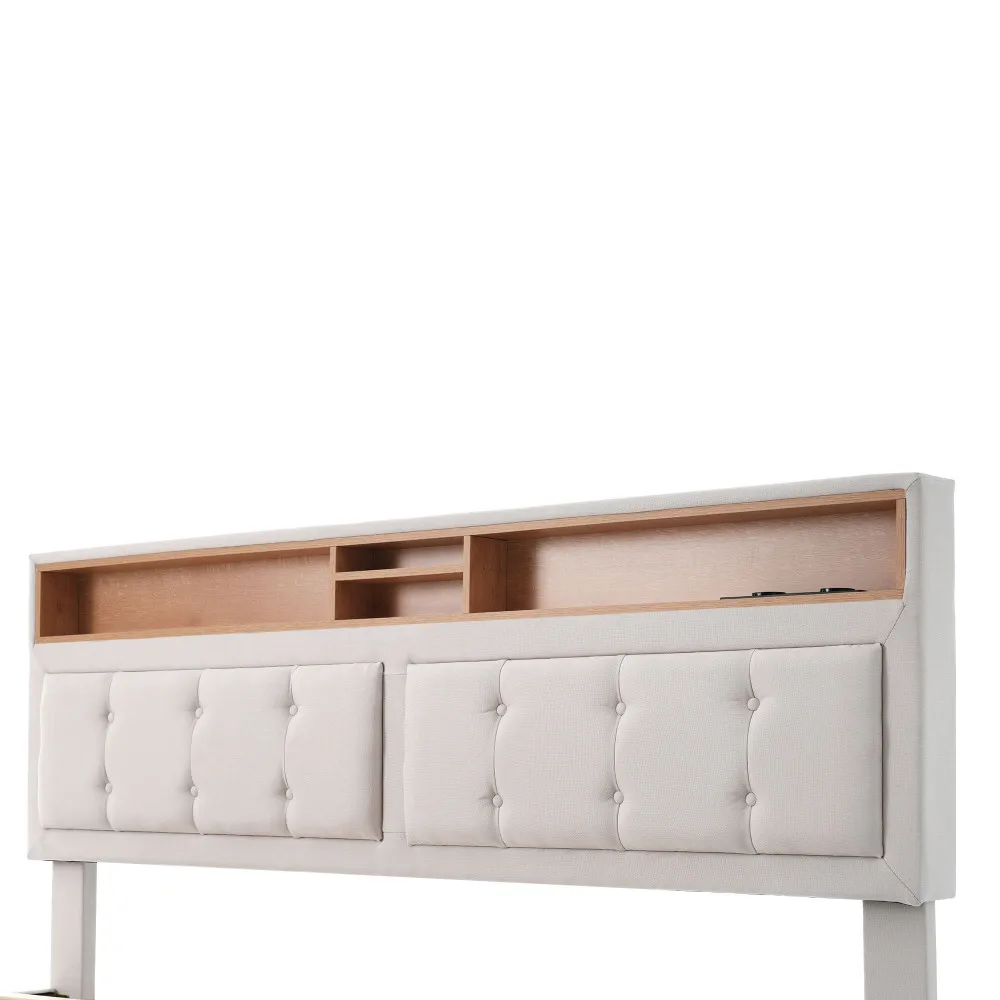 PINGGO Doppelbett mit 4 Schubladen & USB-C-Anschluss, Polsterbett 140x200cm, Höhenverstellbares Kopfteil, Holzlattenrost – Detail 20