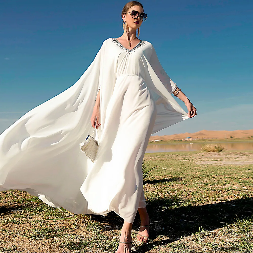 

Middle East Clothing Robe White Chiffon Ethnic Dress