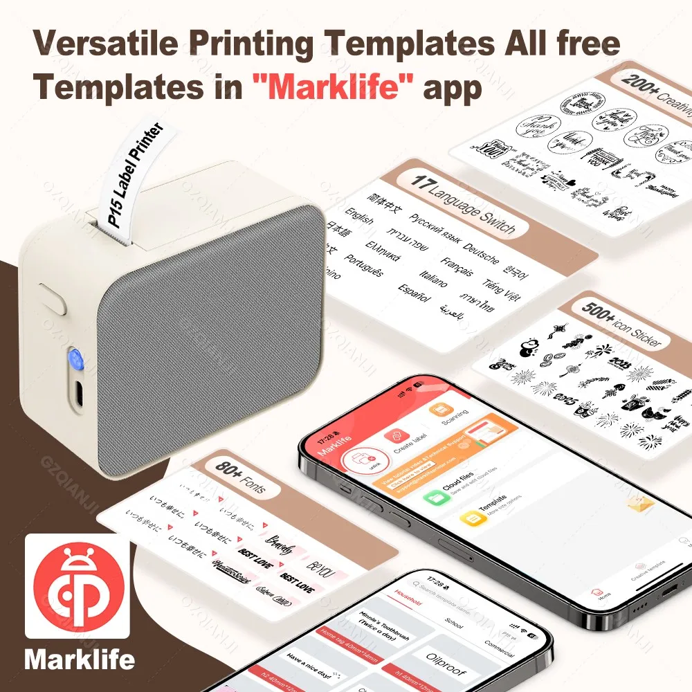 Mini Smart Thermal Label Printer P15 D110 Bluetooth Inkless Sticker Maker Printer To Gift/Diy Creative/Marking For School Office