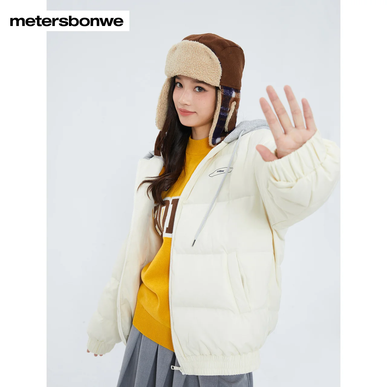 Metersbonwe Women's 22New Winter Women's Knit Hooded Down Coat 80%Duck Down Loose Short Thick Warm Wear Hot Sale Down Jackets