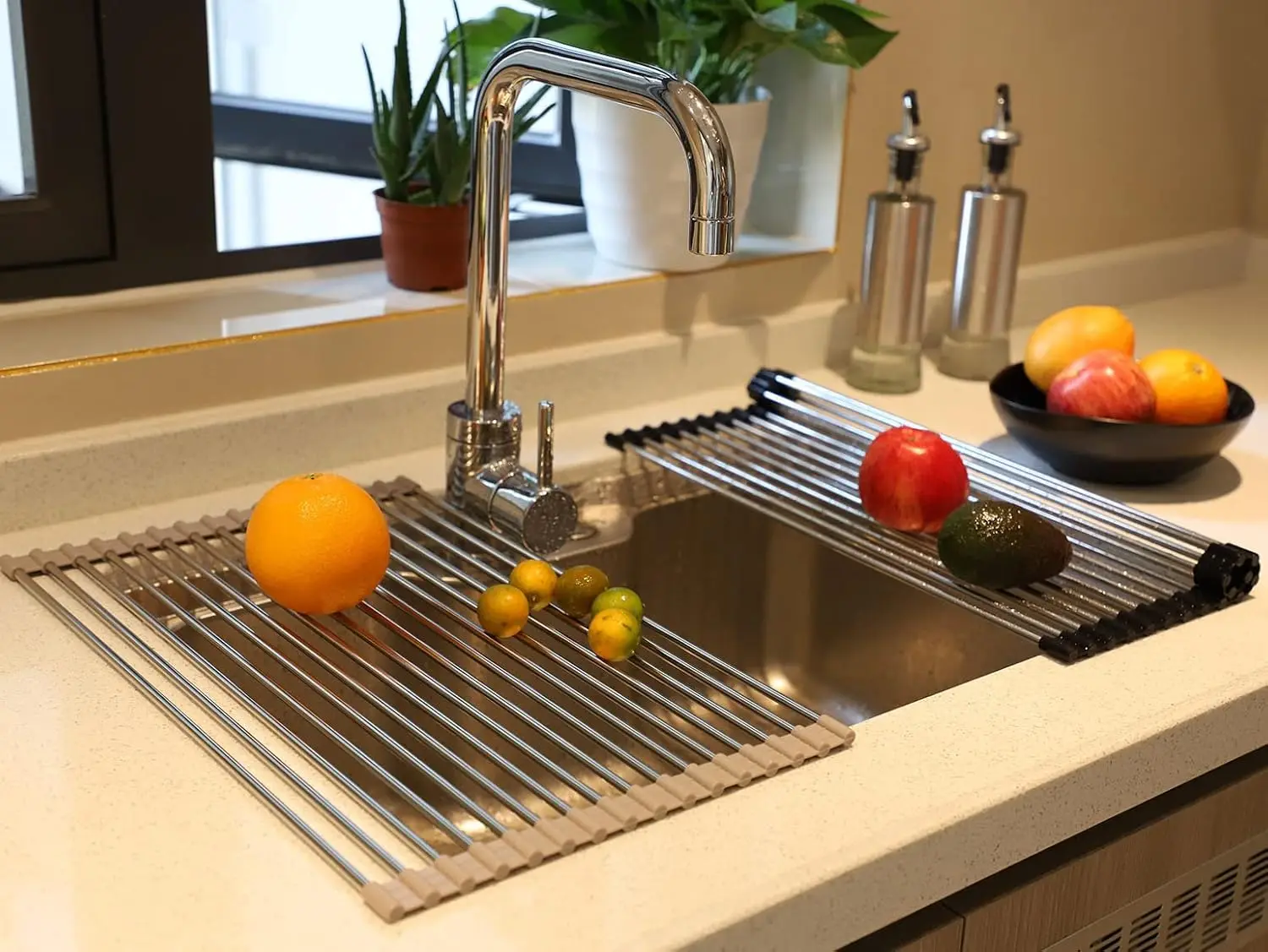 1pcs Roll Up Dish Drying Rack Over The Sink Foldable Portable Kitchen Dish Drainer Space Saving Sink Organizer 6