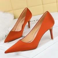 Women 7.5cm 10.5cm High Heels Daily Retro Party Pumps Lady Concise Holiday Dress Low Heels Elegant Formal Satin Drag Queen Shoes 2