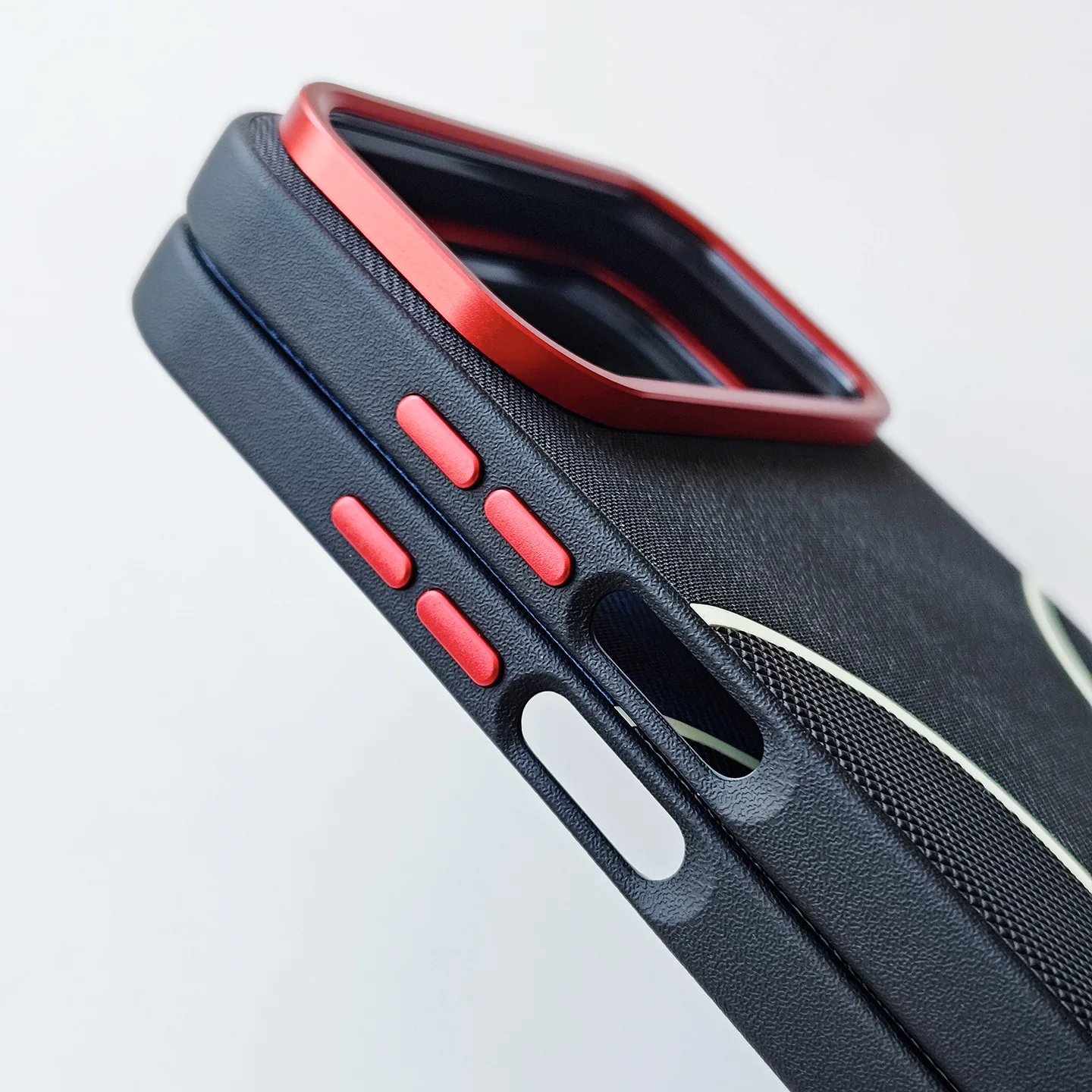 Frosted Matte PU Leather Shockproof Case with Metal Buttons & Lens Ring