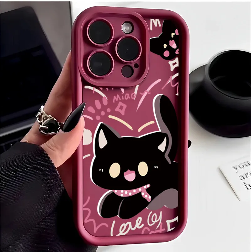 Cartoon Black Cat Silicone Phone Case Cover