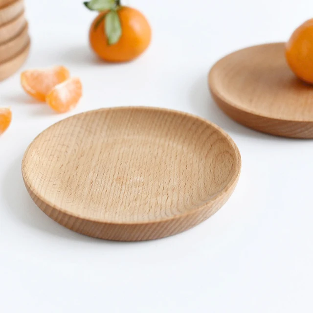 Solid Wood Round  Heat InsulationTray Dessert Plate Japanese-style Snack Dried Fruit Plate Oval Tea Tray Kitchen Tableware 5