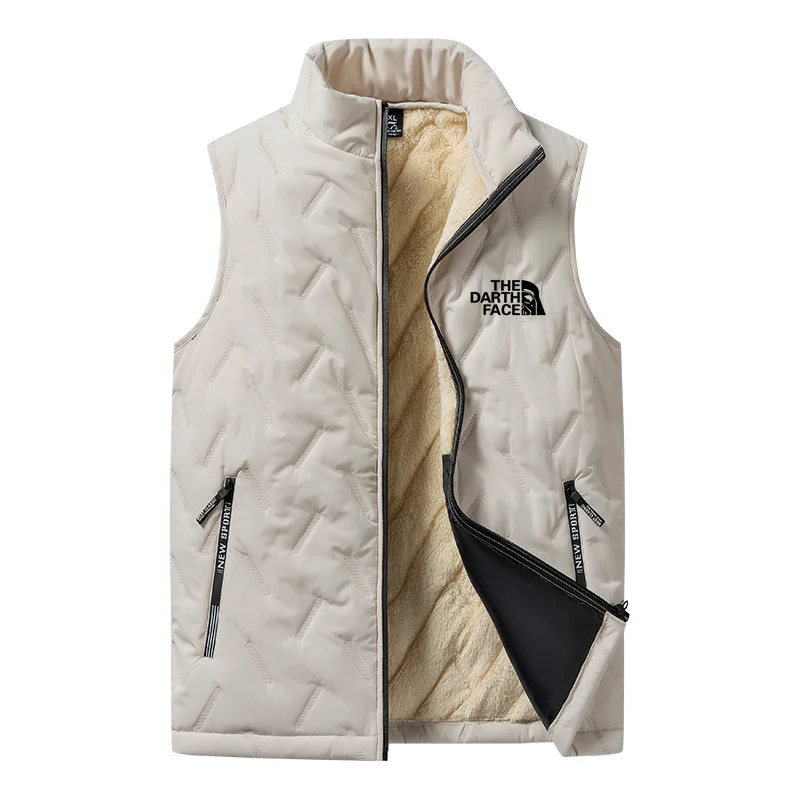 Men Fleece Jacket Vest Warm Sleeveless Winter Waterproof Zipper Autumn Stand Collar Casual