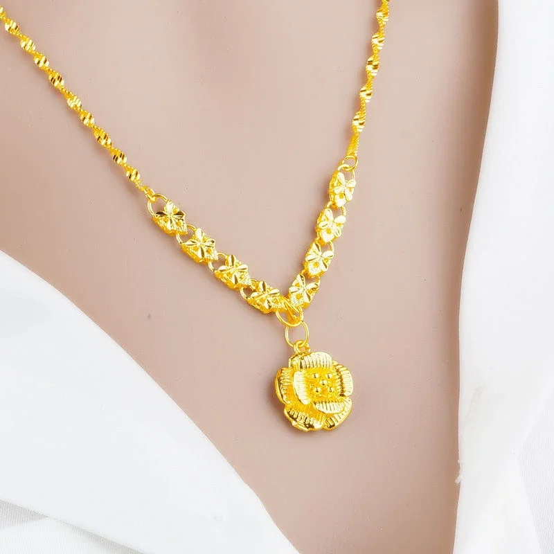 S8cb95c79045a4d8cadc8bd4b7a359ca2L Classic 18 KT Women's Gold Color Flower Instagram Necklace Chain for Women's Wedding Birthday Necklace Jewelry Accessories Gifts Mallzona