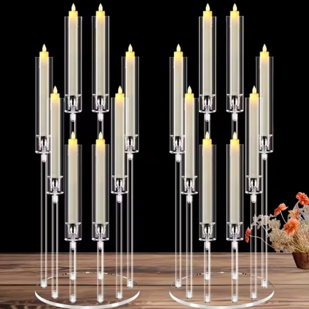 5pcs/10pcs)candle holder kerzenhalter candelabro de cristal crystal menorah candlesticks acrylic candelabra centerpiece