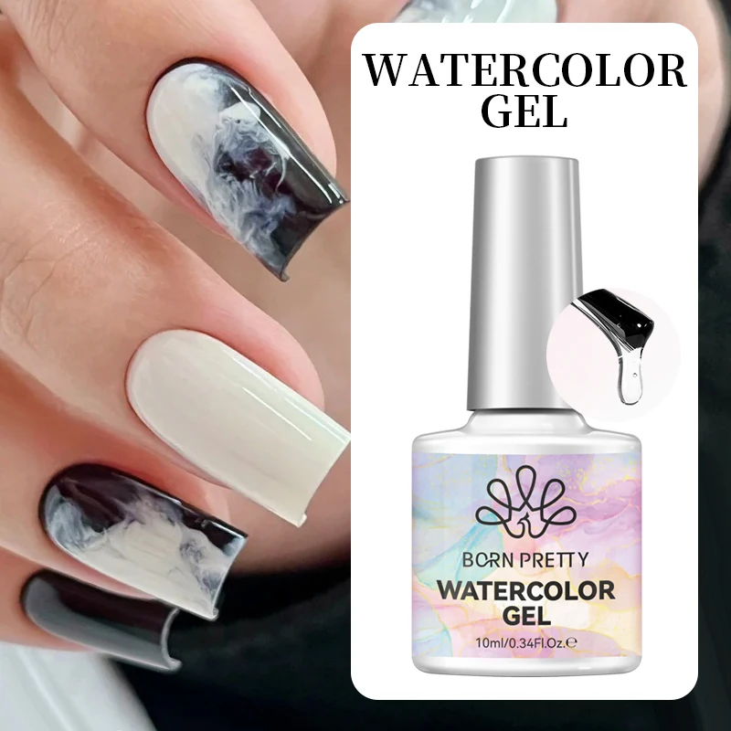 BORN PRETTY 10 ml klarer Aquarell-Nagelgelpoliermittel zum Verbreiten von Effekt, Marmor-Gel-Nagellack, Soak Off UV-Gel-Malsnägel