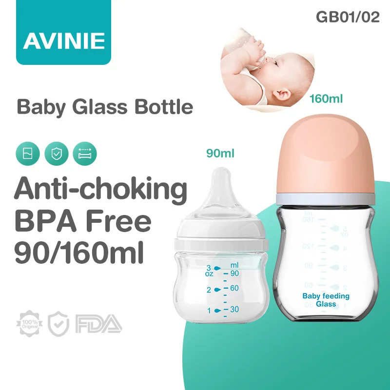 

Newborn Glass Baby Bottles Anti-flatulence Feeding Bottle Infant Food Grade Wide-caliber Nursing Bottle BPA free for 0-3 Month