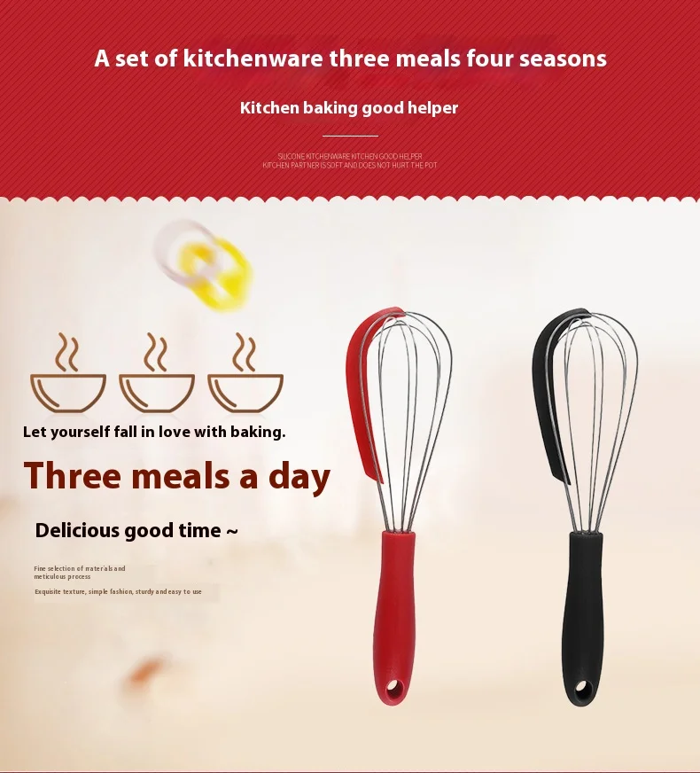 Description Picture 4 of itemSilicone Wire Whisk With Silicone Spatula Manual Egg Stirring Whisk Balloon Whisk Milk and Egg Blender Beater