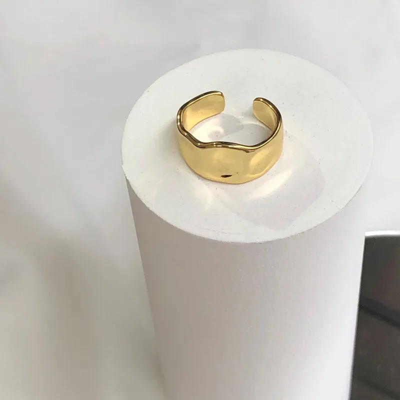 Yerik Silberfarbener unregelmäßiger handgefertigter Ring für Damen und Herren, kreativ, geometrisch, breit, Anillos, Schmuck, Geschenke, Größe 16,5 mm, verstellbar – Detail 10