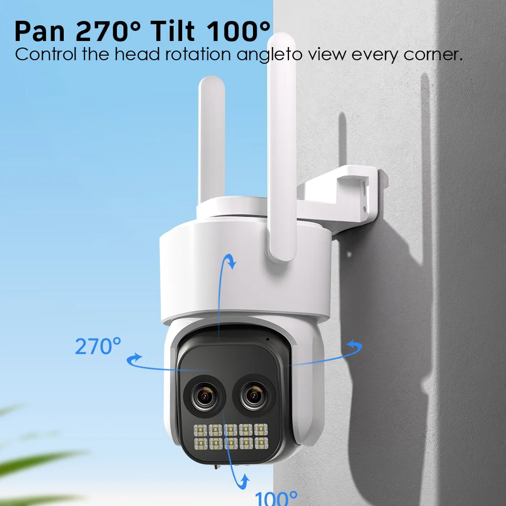 10MP WiFi Camera PTZ Outdoor Dual Len Human Detection 8X Digital Zoom Two-Way Au