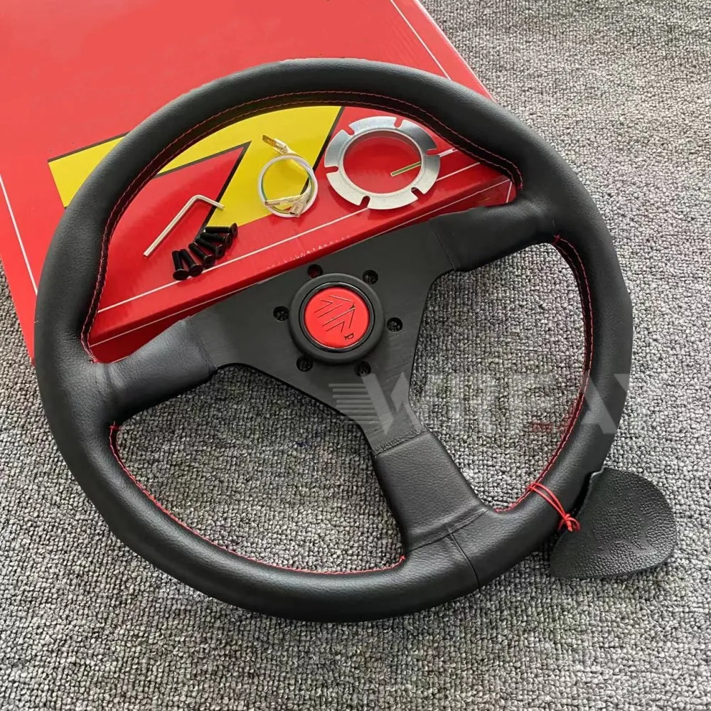 

Spoon Sports V1 Style Red button Genuine Leather Drift Sport Car Steering Wheel 14inch/350mm