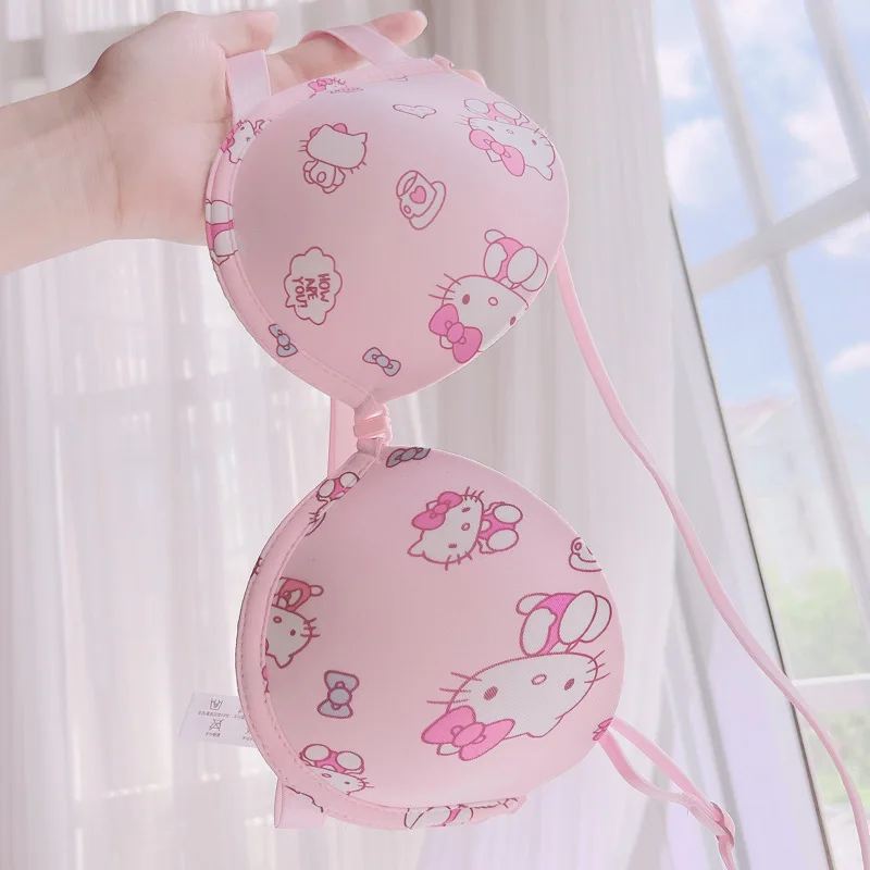 Hello Kitty girl bra front buckle halter strap cute and sweet Pochacco  small breast push up student underwear fashion trend set - AliExpress
