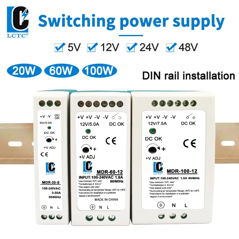 Alimentatore Switching DR-60-24 Per Guida DIN, 60W, Uscita 24V DC/AC. Ideale Per Controllo Industriale, Illuminazione E Monitoraggio Di Sicurezza. Protezioni Multiple.