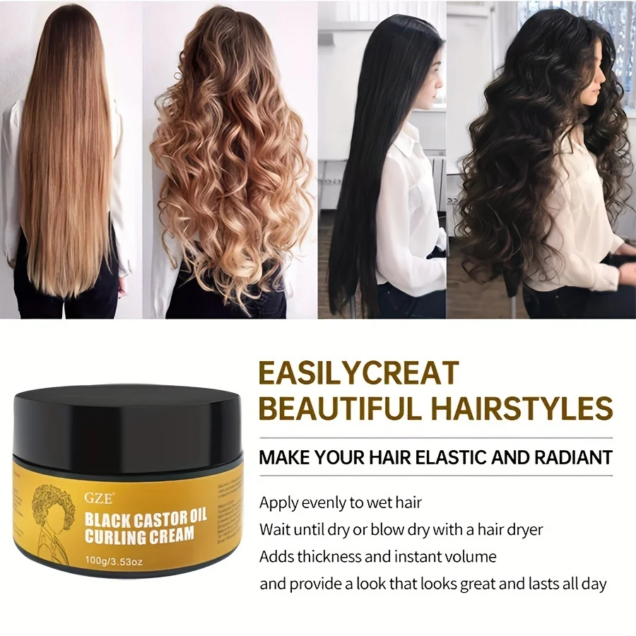 GZE Black Castor Oil Curl Defining Cream Non-stick Hydrates & eliminates frizz, Hair-Smoothing Anti-Frizz Cream to Define 6