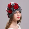 Real Rex Rabbit Fur Cap Elastic Knitted Hat for Women Floral Design Winter Woman Brand Caps Winter Accessories Fur Hat Wholesale 1