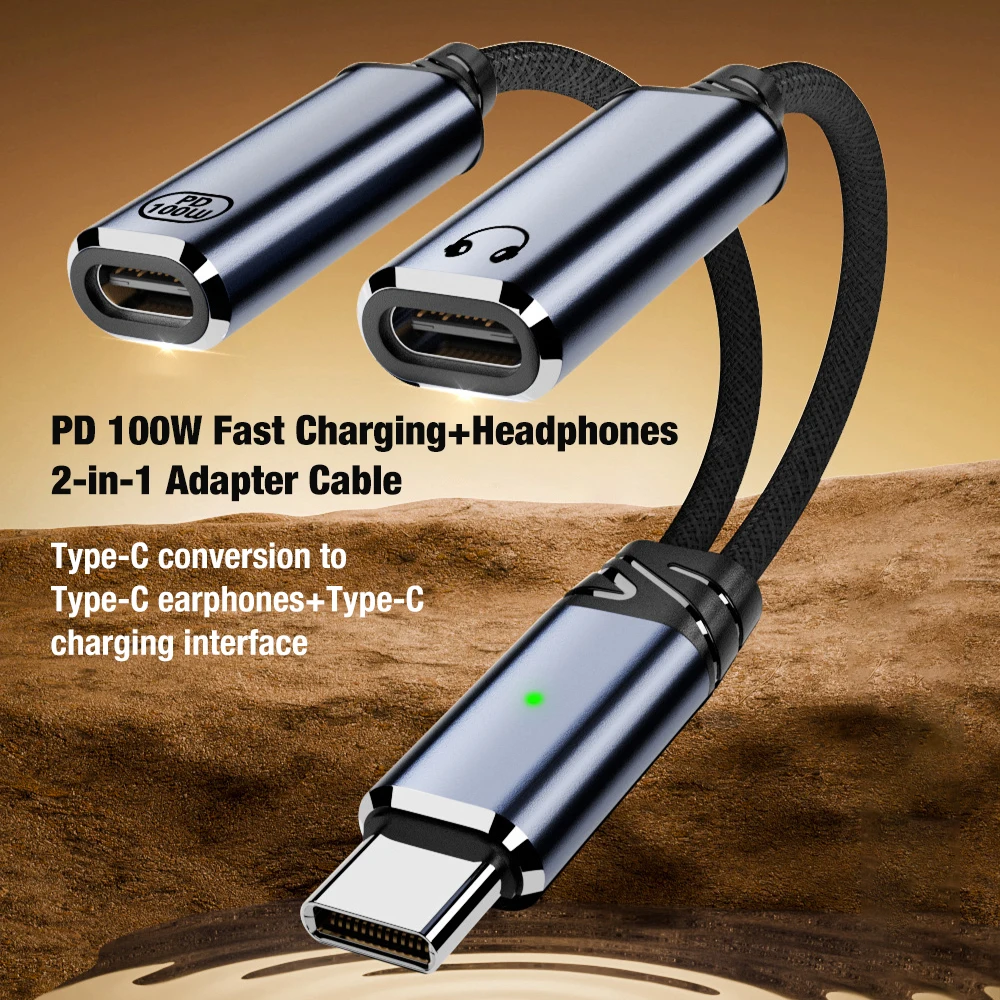USB 타입 C to 2 여성용 C Y 스플리터 케이블 아이폰 15 16 17 삼성폰 PD 100W 고속 충전 오디오 데이터 충전기 3 in 1 코드