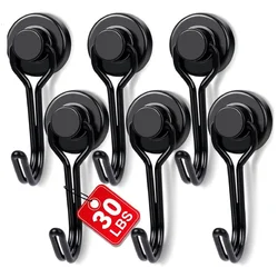 Heavy Duty Swivel Magnetic Hooks for Kitchen & Refrigerator - Black & Silver (6 Pcs)
