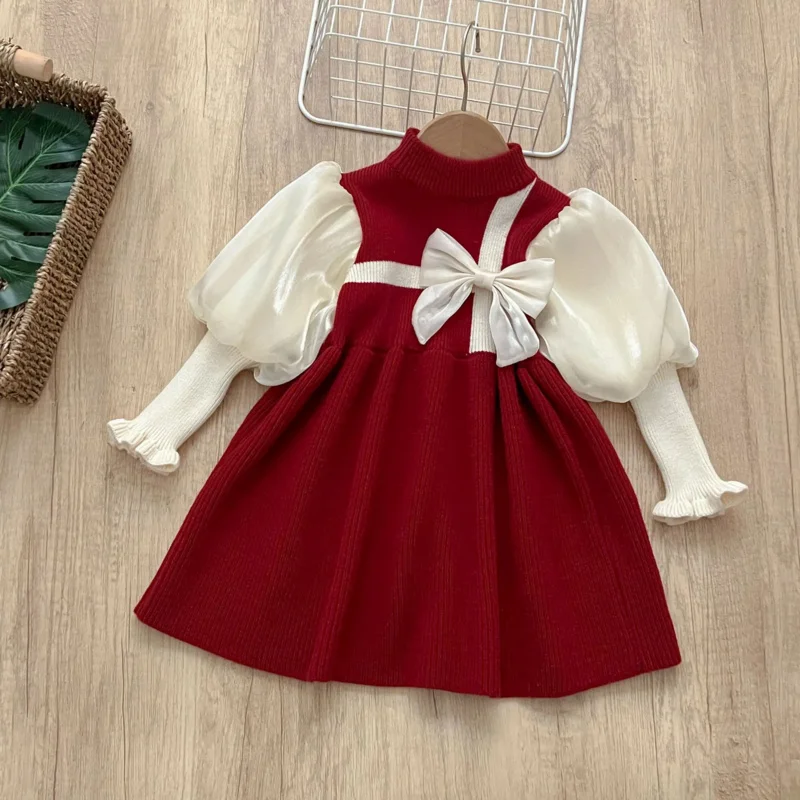 

Вязаное платье для девочек 0-6 лет, платье-свитер Нового года, красное рождественское платье, милое и милое рождественское платье