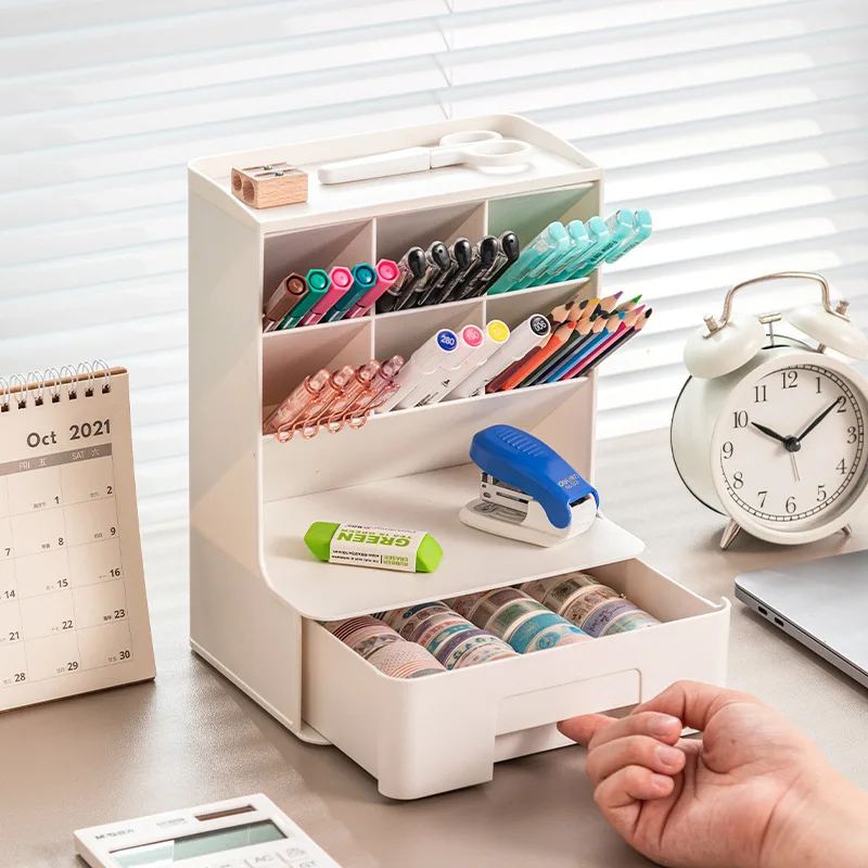 

Large Capacity Desktop Storage Organizer Multi-Grid Pen Holder for Stationery Cosmetics Sundries Storage Box Office Supplies
