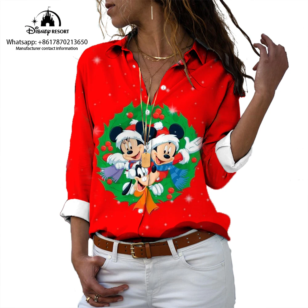 

Fall New Women's Christmas Disney Brand Mickey and Minnie Anime Harajuku Style Hip Hop Shirts Fashion Casual Tops Y2K 2022
