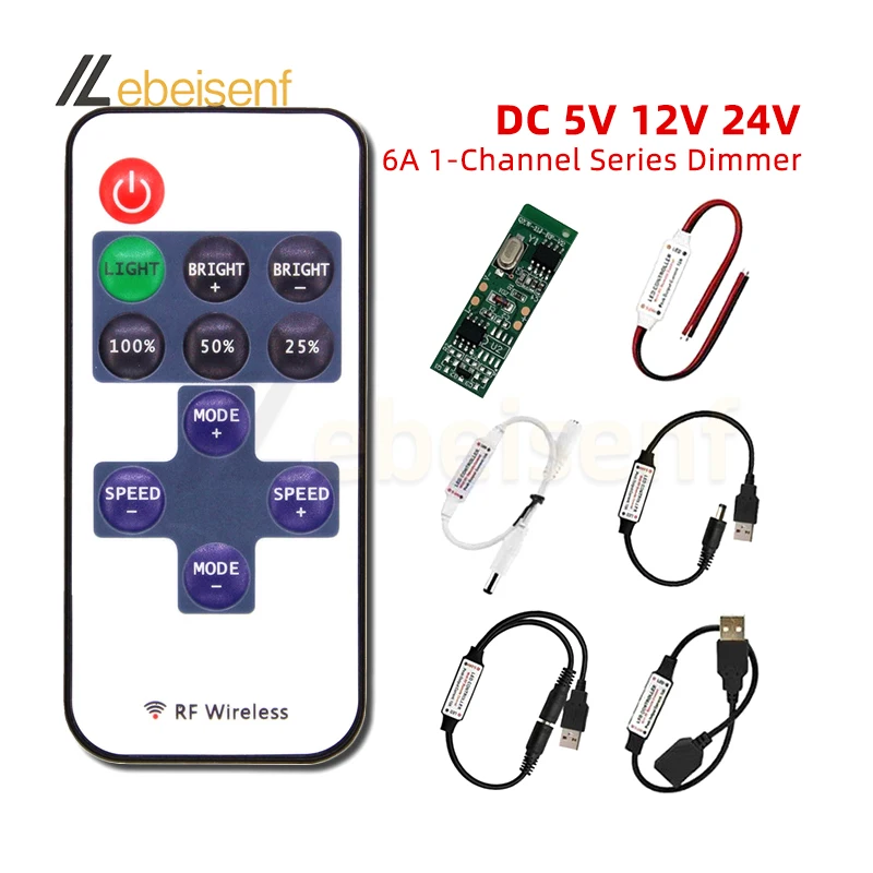 DC 5-24V 6A 1CH Mini LED Controller Single Color Dimmer with RF 11-Key Remote Control for Constant Voltage PWM Strip Light led strip controller,led dimmer controller