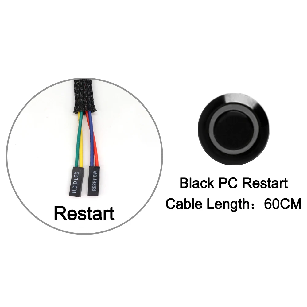 thumbnail image 1 of Interruptor de botón pulsador de metal para iniciar y reiniciar el host de PC, chasis de computadora para bricolaje con cable de placa base de 60 cm, interruptor de encendido de 12 mm, 16 mm, 19 mm y, 1 of 5