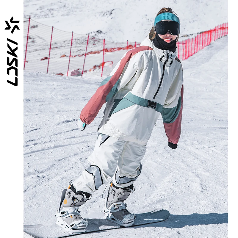 LDSKI -30℃ Ski Suit Women Men Retro Style Waterproof Windproof Thickened Warmth Jacket and Pants Snowboarding Winter Ski Wear