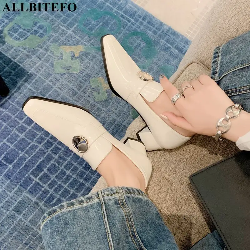 

Size 33-41 Square Toe Metal Design Fashion Pure Colour Real Genuine Leather Autumn Women Heels Commute High Heel Shoes
