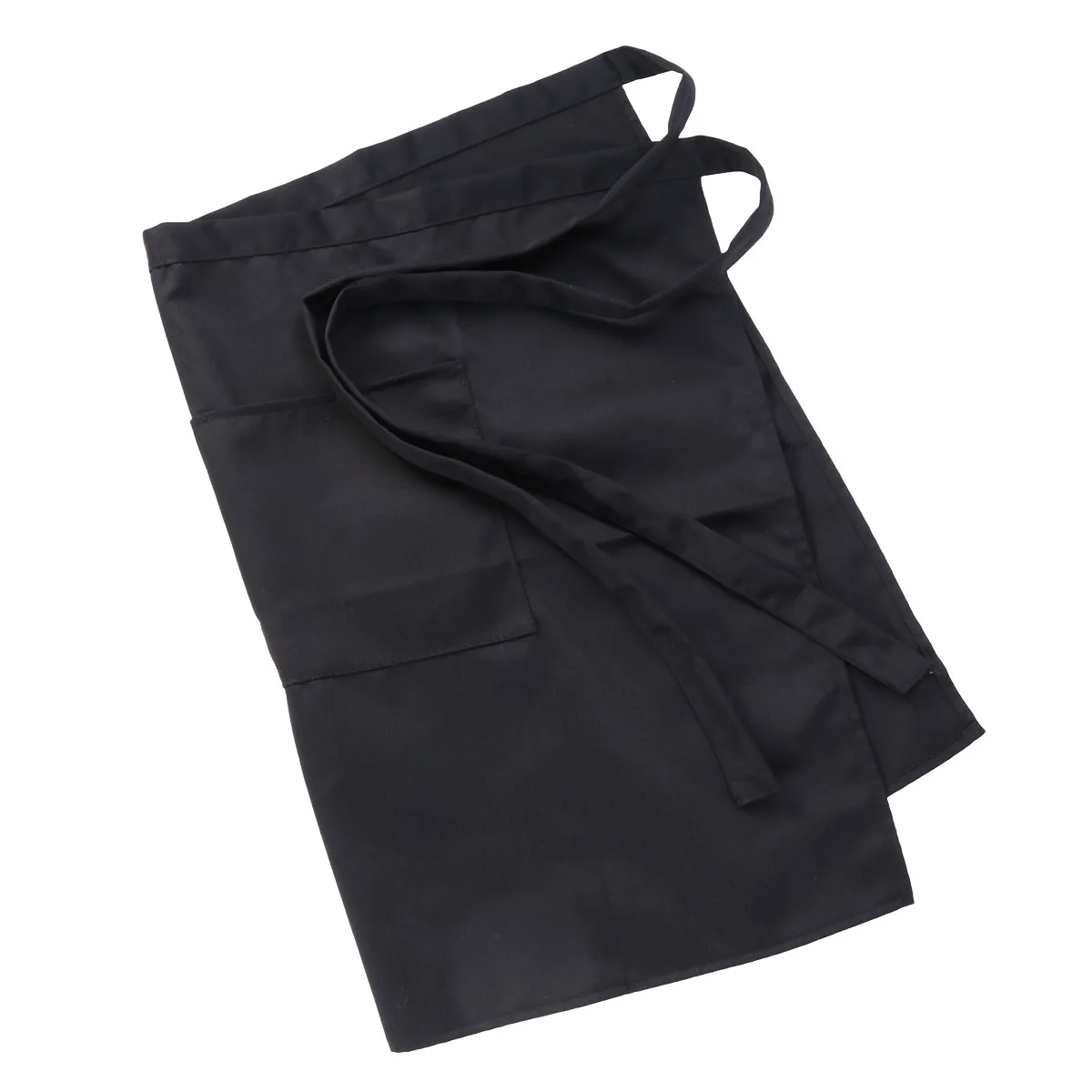 

Black Kitchen Apron Universal Unisex Women Men Kitchen Cooking Waist Apron Short Apron Waiter Apron With Double Pockets