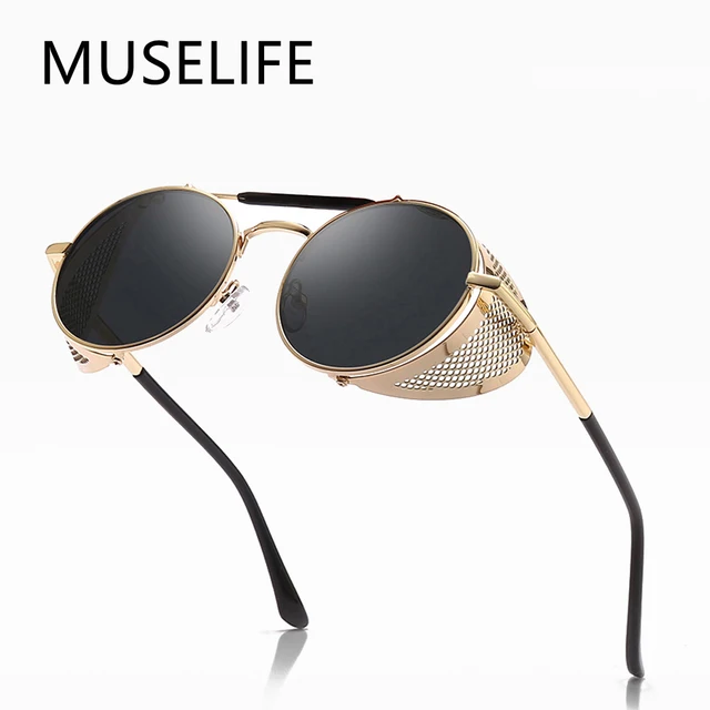 Steampunk Metal Round Sunglasses: UV-Protected