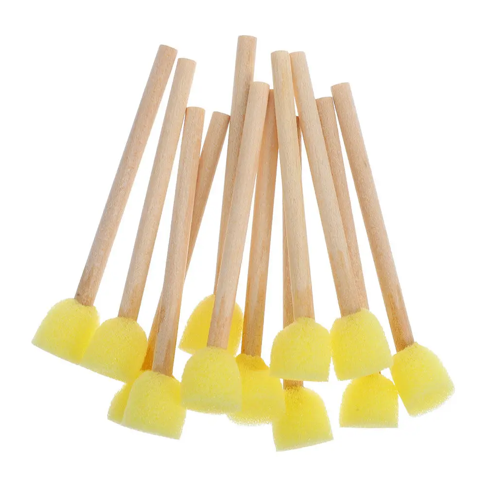 어린이를위한 30pc 라운드 스폰지 페인트 브러쉬 나무 손잡이가있는 DIY 유치원 낙서 도구 학교에 이상적인 아트 스폰지