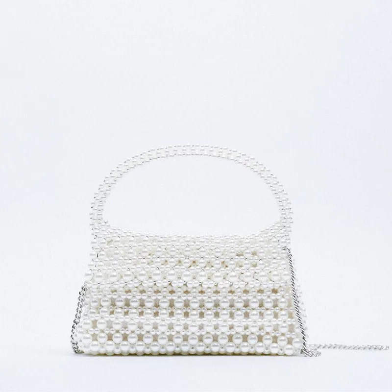 New Pearl Beaded Bag White Beaded Fairy Portable Messenger Bags with Chain Female Purses and Handbags Cross Body Bag Woman