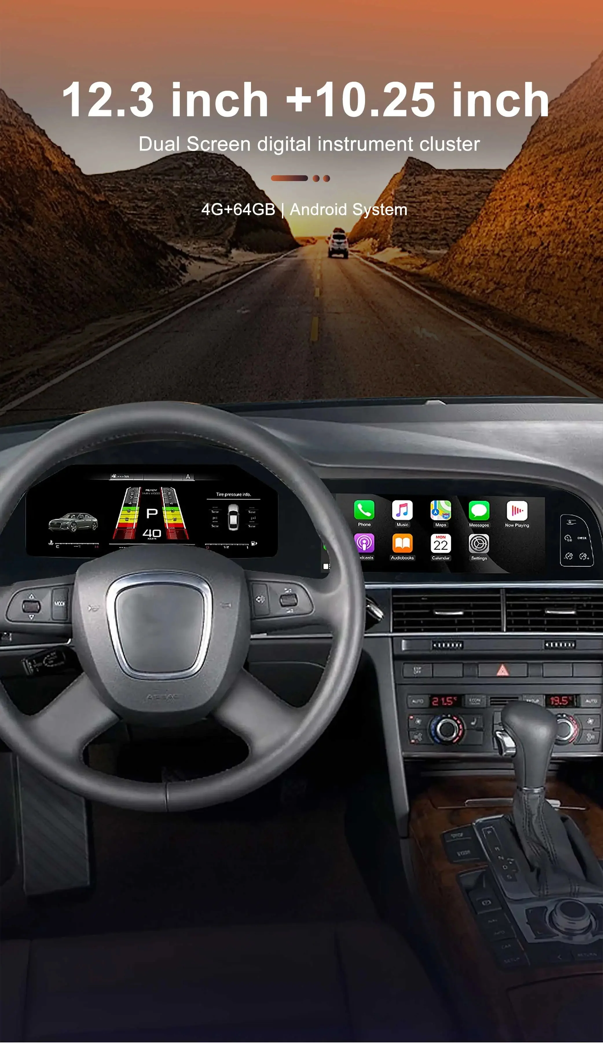 Digital Instrument Cluster For Audi A6 A6L C6 4F 2005-2012 Android,CarPlay,Speed
