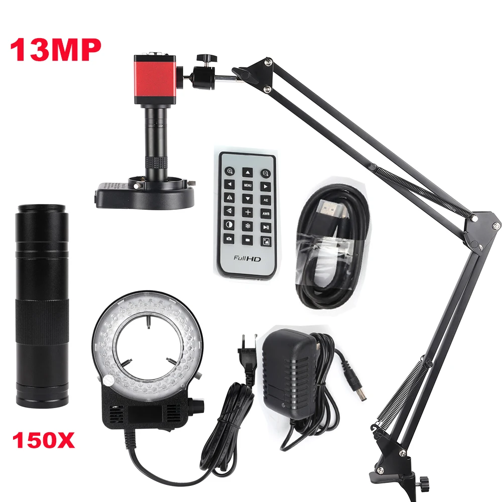 Pieghevole 48MP 4K 1080P HDMI USB Digital Video Microscope Camera 150X C-mount Industrial welding Jewelry microsscopio 13MP VGA