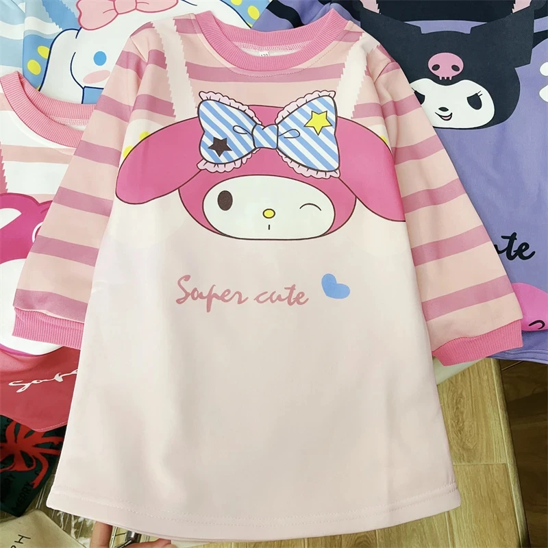 

Sanrio Children's Dress Cute Cinnamoroll Kuromi Girly Spring and Autumn Long-sleeved Dress Harajuku Style Sweet Birthday Gift