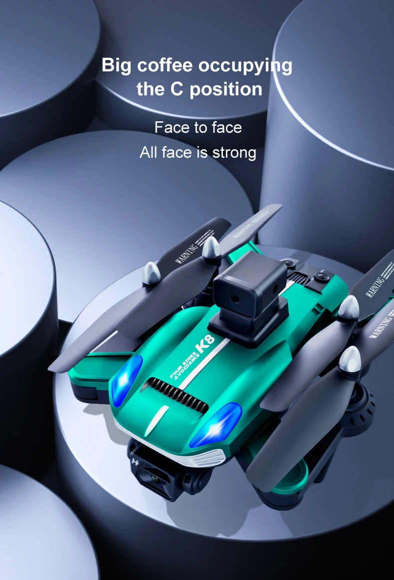 K8 Pro Drone, big coffee occupying the € position face to face ail