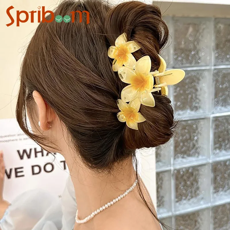 Three Flower Hair Clips for Women Gradient Transparent Large Hair Claw Clip Summer Hair Accessories Temperament Hairpin 2024 New