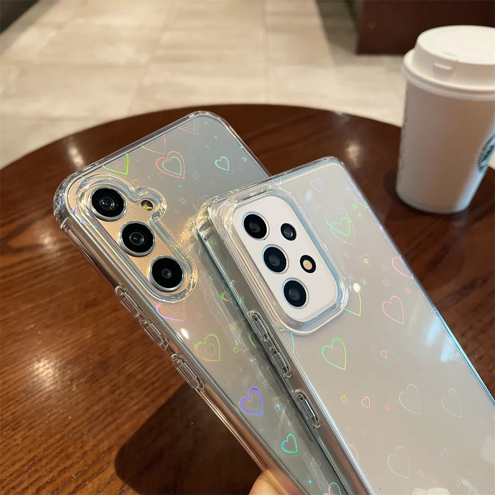 Laser Gradient Love Heart Clear Phone Case - Cute Protective Cover