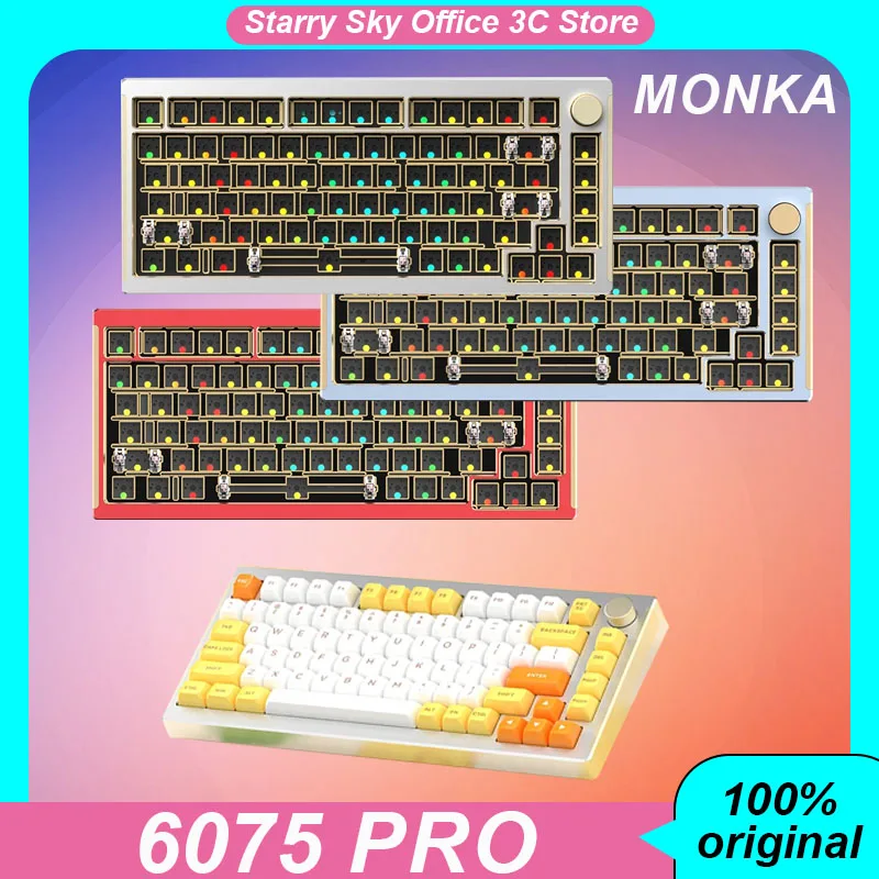 

Набор механической клавиатуры Monka 6075Pro, беспроводной комплект клавиатуры из алюминиевого сплава, трехрежимная, RGB 75%, аксессуары для ПК, офисные подарки