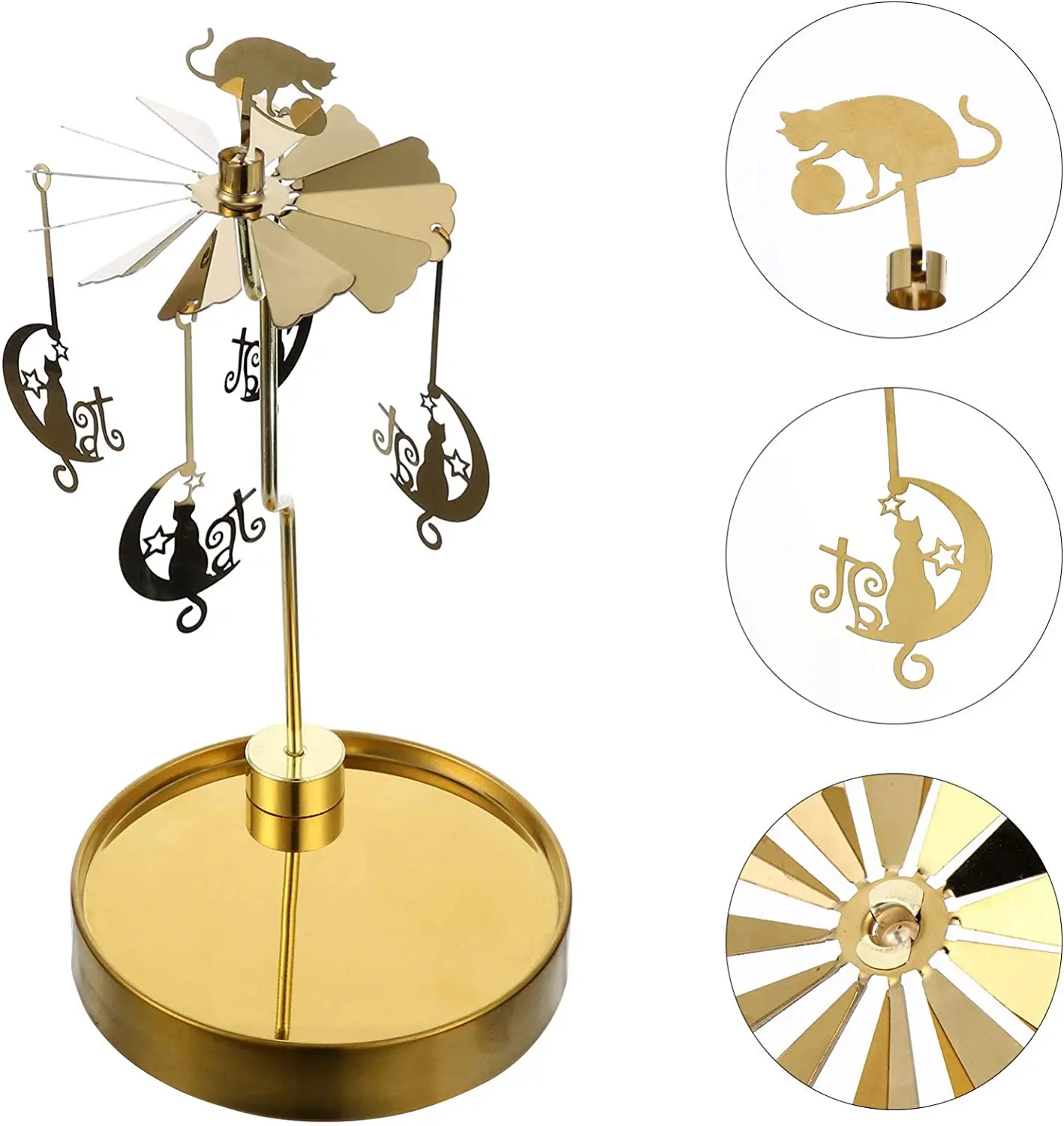 Candle Holders Triangle/Round Tray Rotating Xmas Deer Snowflake Carousel Spinning Heart Tea Light