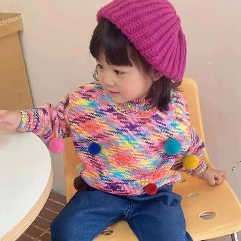 

Girls Sweater,Colorful Kid Rainbow Sweater,Warm And Soft Rainbow Sweater, Exquisite Design, Children's Winter Holiday Birth